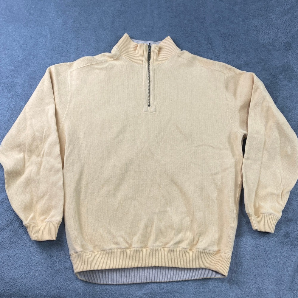 Caribbean Joe Mens M Quarter Zip Sweater Yellow‎ 100% Cotton Mock Neck Warm Dad